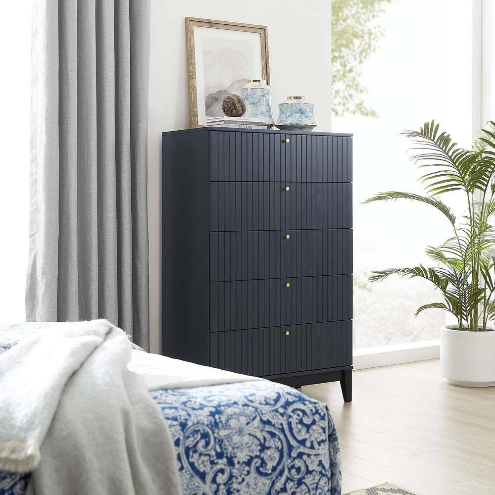 Dakota Blue Rubberwood and MDF Chest with Brass Hardware