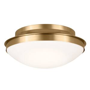 Bretta 17.75 in. 3-Light Brushed Natural Brass Traditional Hallway Flush Mount Ceiling Light with Satin Etched Glass
