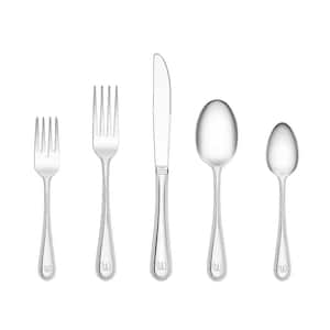 Beaded Monogrammed Letter W 46-Piece Silver Stainless Steel Flatware Set (Service for 8)