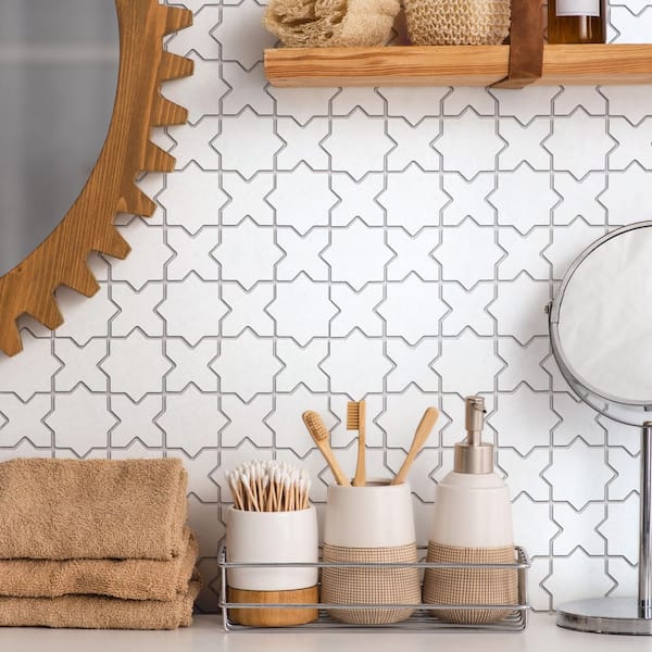 Metro 2 in. Star Matte White with White Cross 12 in. x 12 in. Porcelain Floor and Wall Mosaic Tile (10.0 sq. ft. /Case)