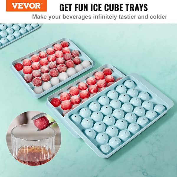 VEVOR - Blue Ice Cube Tray, Round Ice Ball Maker, 2 x 33 pcs and 1 x 104 pcs Ice Balls, 3 Pack Ice trays and Ice Bin and Scoop