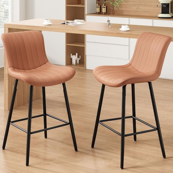 Lirago Brown Faux Leather Counter Height Bar Stools (Set of 2)
