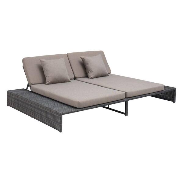 ZUO Espresso Delray Reclining Patio Loveseat with Beige Cushions