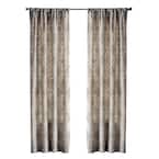 Garden Gate Pewter Floral Cotton 50 in. W x 95 in. L Light Filtering Single Rod Pocket Back Tab Curtain Panel