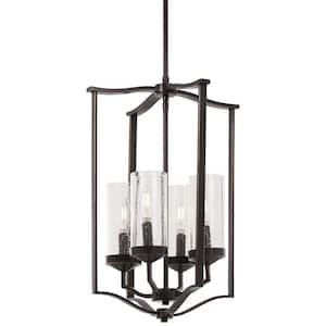 Elyton 4-Light Downtown Bronze with Gold Highlights Pendant with Clear Seedy Glass
