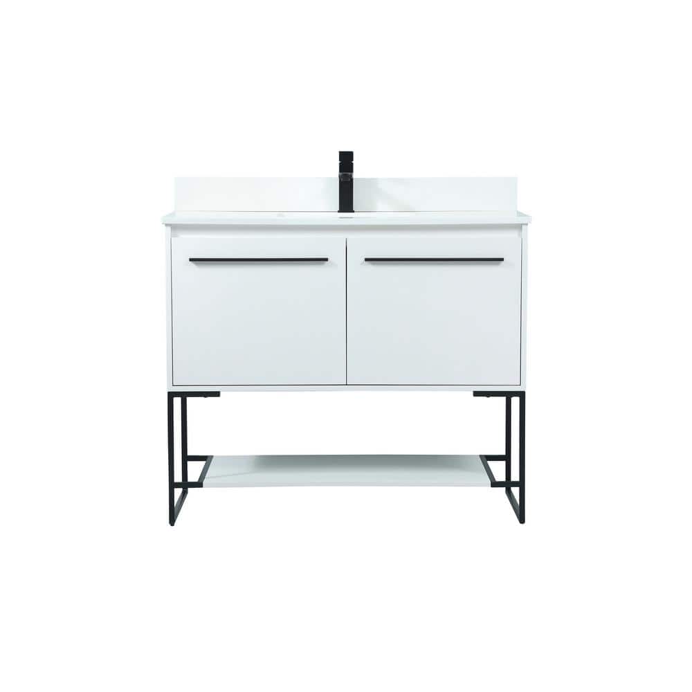 40 in. W Single Bath Vanity in White with Engineered Stone Vanity Top in Iv