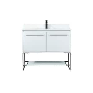40 in. W Single Bath Vanity in White with Engineered Stone Vanity Top in Ivory with White Basin with Backsplash