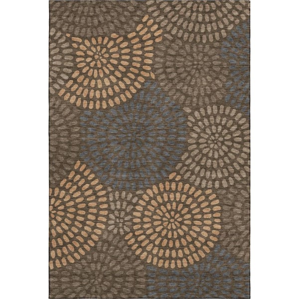 Mayfield Premium Machine Washable Abstract AMF2492 Chocolate 5 ft. x 7 ft. 6 in. Area Rug