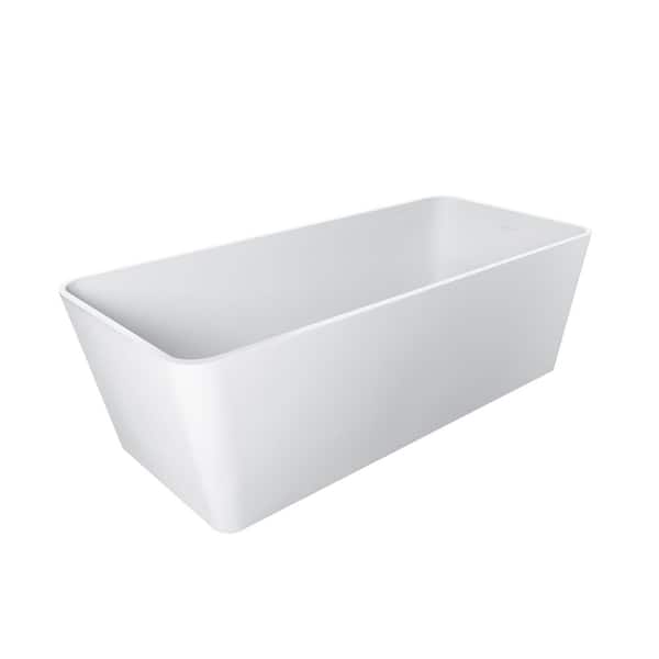 67 in. x 31.5 in. Artificial Stone Soaking Bathtub in Matte White Solid Surface with Overflow and Pop-up Drain