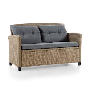 Valo Natural Wicker Outdoor Loveseat with Gray Cushions
