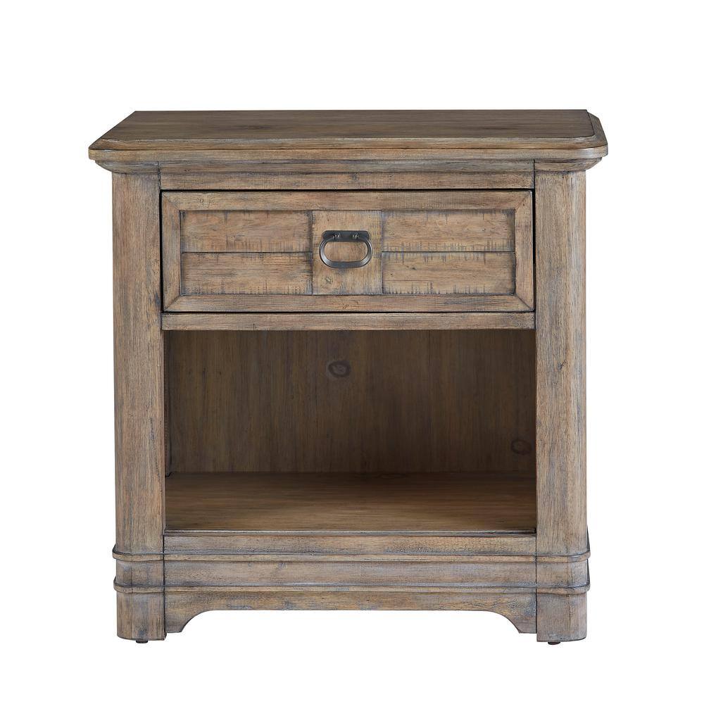 Meadowbrook Antique Sand Wood 1-Drawer Farmhouse Nightstand