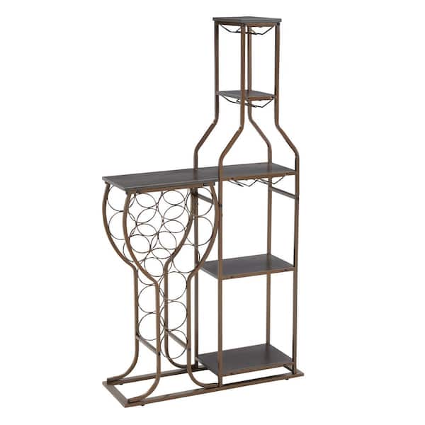 5 Tier 11 Bottle Wine Bakers Rack with Hanging Wine Glass Holder and Storage Shelves, Wine Storage Home Bar-Grey
