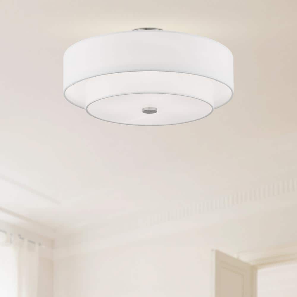 Swaney 18" Brushed Nickel Drum Ceiling Light with Glass Diffuser