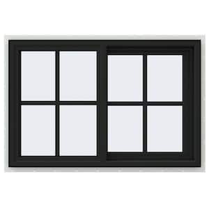 36 in. x 24 in. V-4500 Series Bronze Exterior/White Interior FiniShield Vinyl Right-Handed Sliding Window Colonial Grids