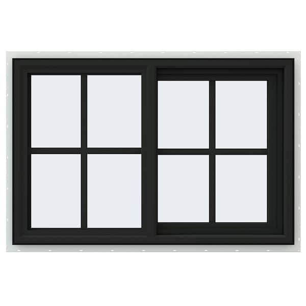 JELD-WEN 36 in. x 24 in. V-4500 Series Bronze Exterior/White Interior FiniShield Vinyl Right-Handed Sliding Window Colonial Grids