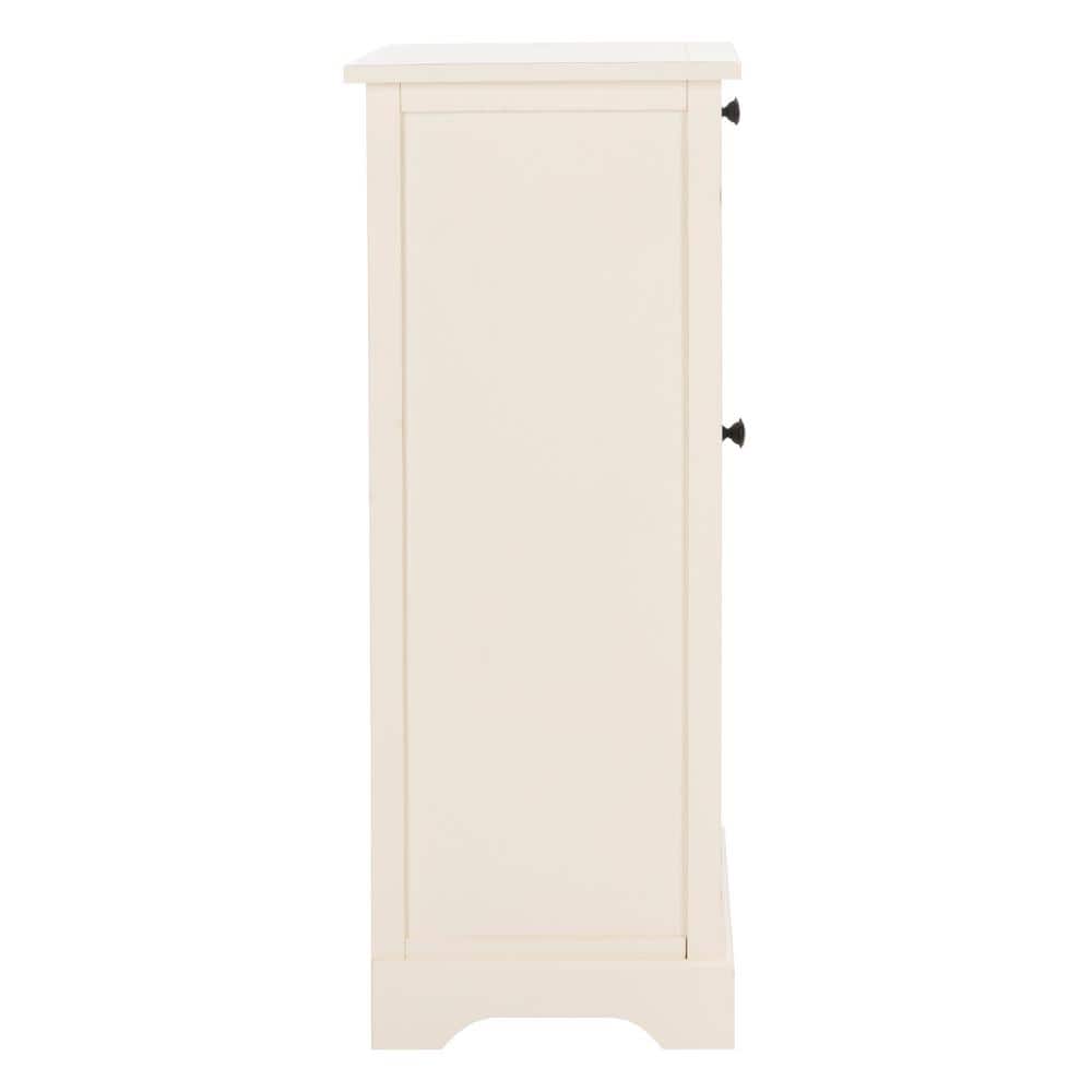Distressed Cream Pine Wood Tall Accent Cabinet