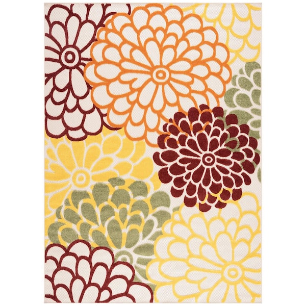Oasis 7 ft. x 9 ft. Red Floral Indoor/Outdoor Area Rug