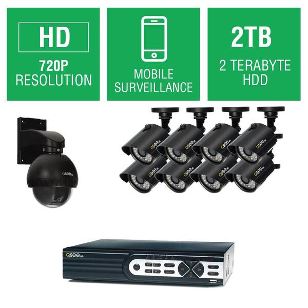 Q-SEE 16-Channel 720p 2TB Full HD Surveillance System with (8) 720p Bullet Cameras and (1) 720p Pan/Tilt Camera