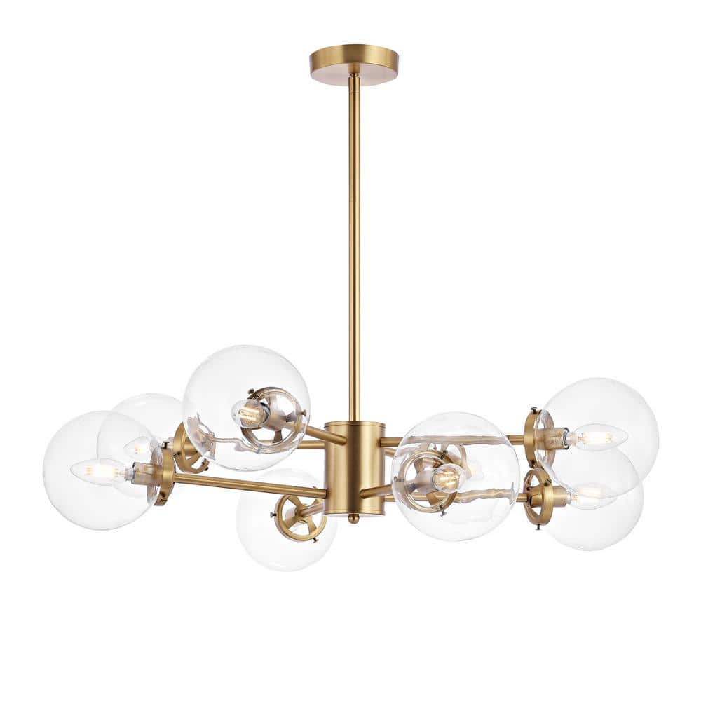 Brass 8-Light Sputnik Chandelier with Clear Glass Shades