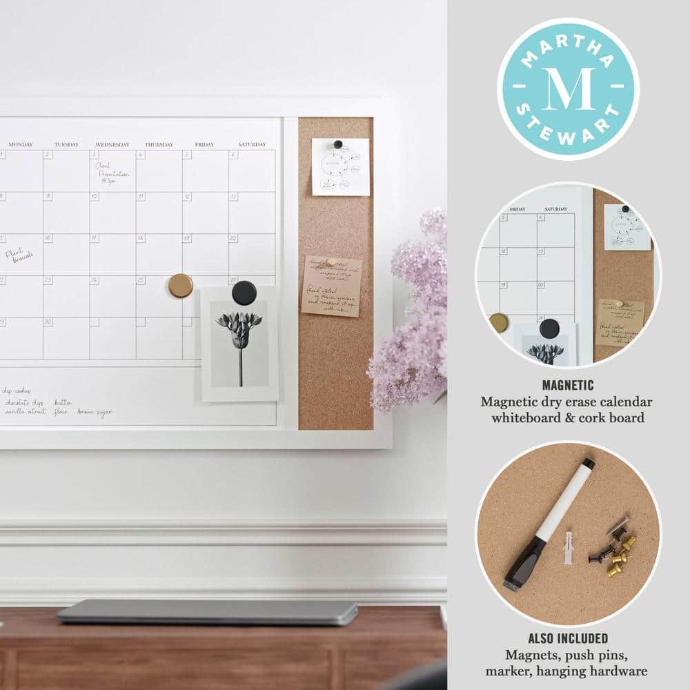 White Woodgrain 24" x 18" Magnetic Dry Erase Calendar and Cork Board Combo