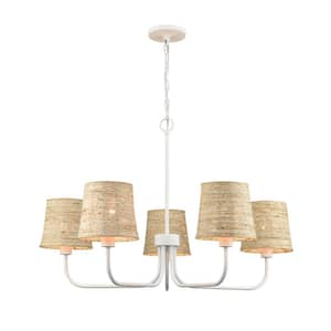 Corde 34 in. Wide 5-Light Textured White Chandelier with Rope Shade