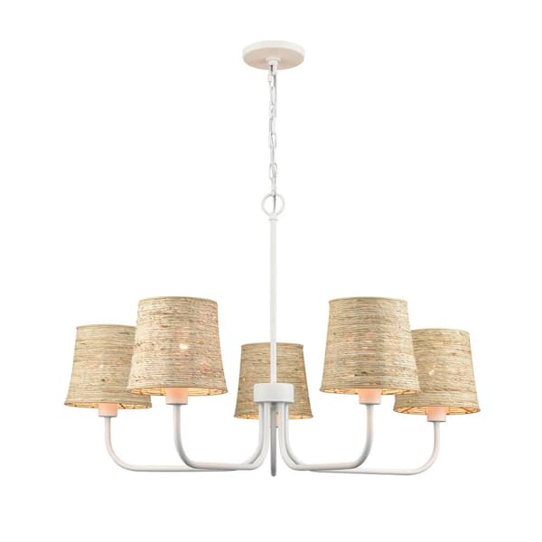 Titan Lighting Corde 34 in. Wide 5-Light Textured White Chandelier with Rope Shade
