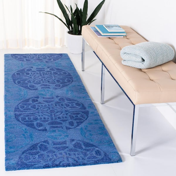 Wyndham 2 ft. x 13 ft. Blue Floral Runner Rug