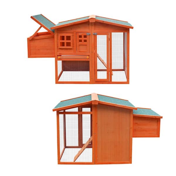 Unbranded Wooden Chicken Coop, Waterproof Outdoor Large Chicken House for 4 Chickens Removable Tray, Nesting Box, Wire Fence
