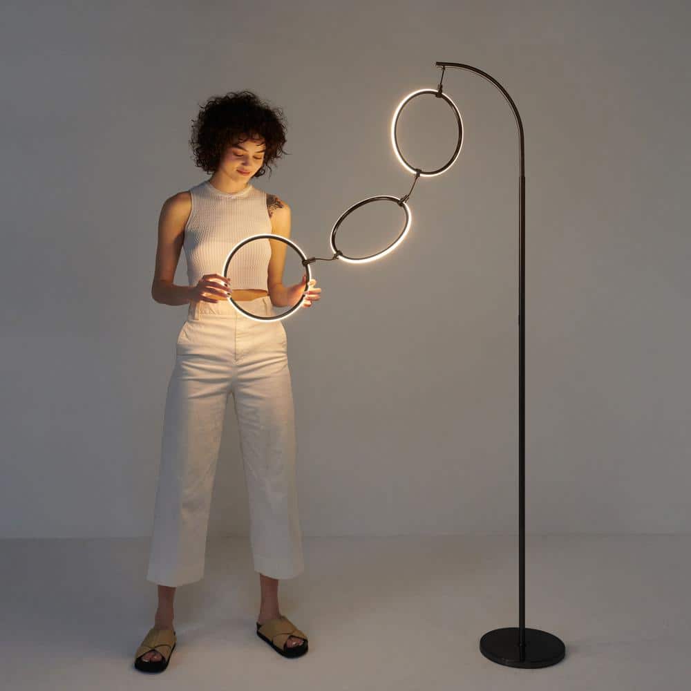 Nova 74" Black LED Arc Floor Lamp with 3 Rings