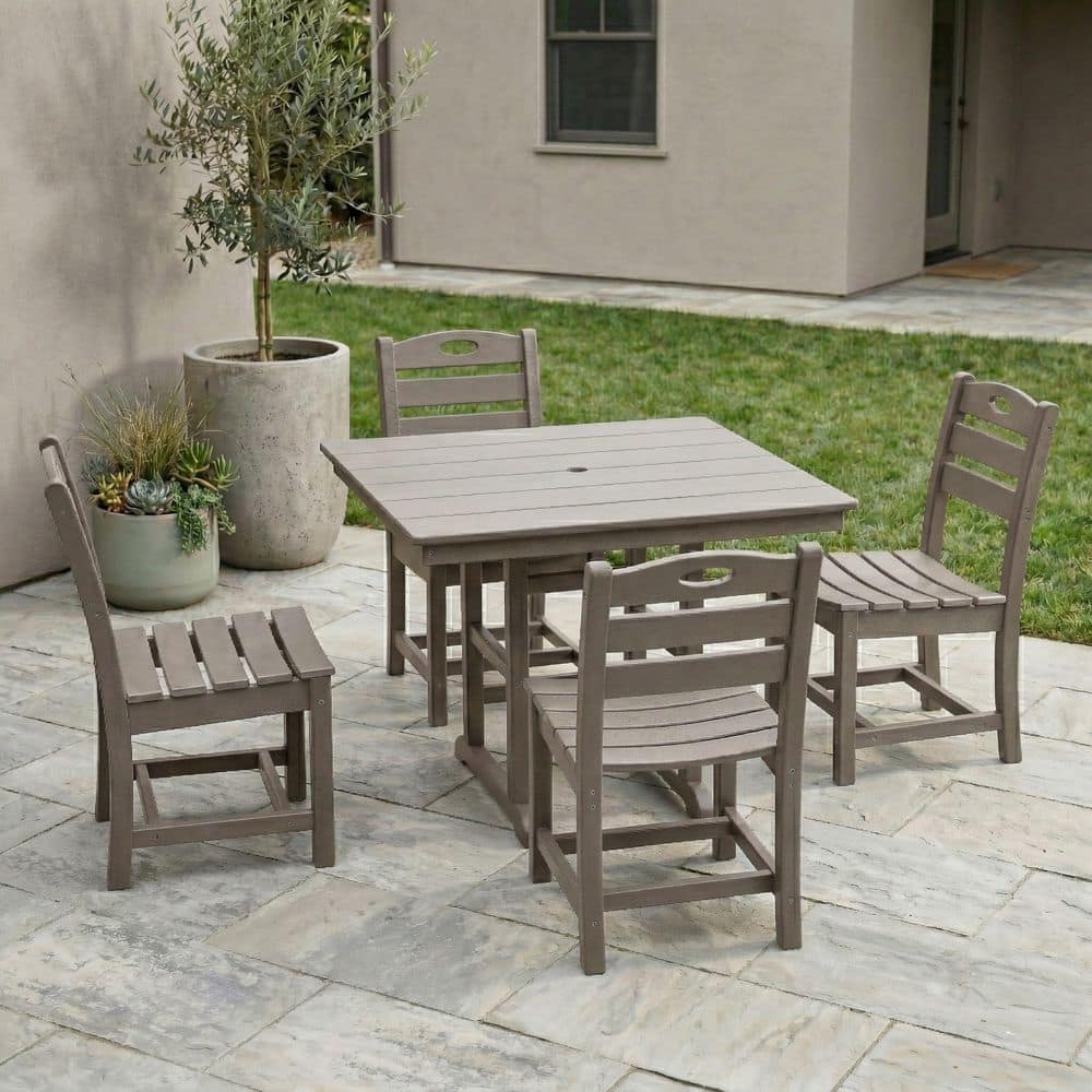 Dinefo Antique Wood 5-Piece All-Weather HDPE Outdoor Patio Dining Set for 4 with Square Table and 4 Chairs price history on PriceWatchPro