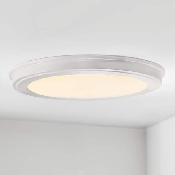 Commercial Electric 15 in. Matte White 5-CCT LED Round Flush Mount, Low Profile Ceiling Light (2-Pack)