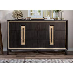 Demi Espresso 6-Drawer 64 in. Dresser with Gold Accent Trim