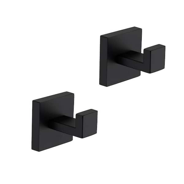 2-Pack J-Hook Wall-Mounted Stainless Steel Bathroom Robe/Towel Hook in Matte Black for Bathroom Kitchen