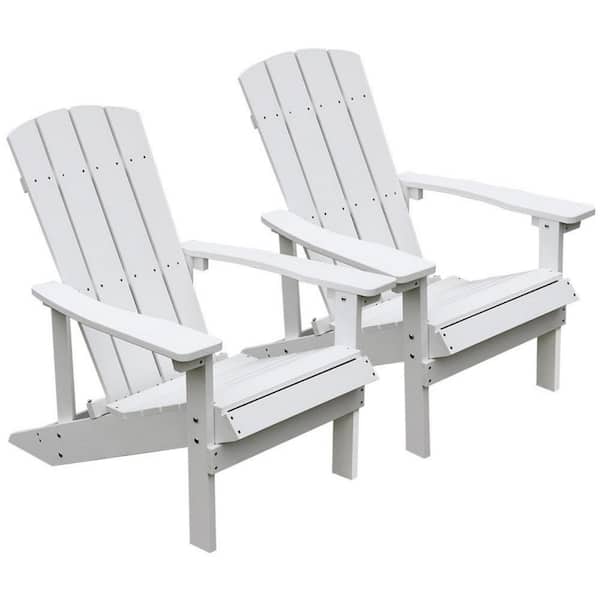 maocao hoom 2-Sets Patio Hips Plastic Adirondack Chair Lounger Weather Resistant Furniture for Lawn Balcony in White