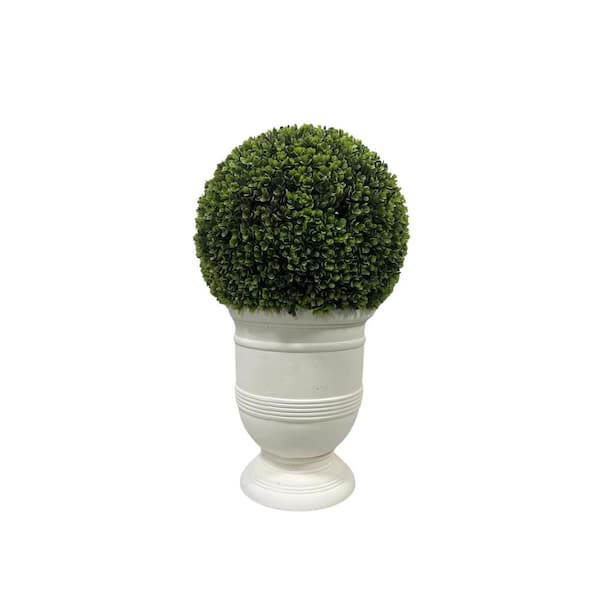 Cesicia Large 24 in. Plastic Artificial Faux Ball Topiary in White Pot