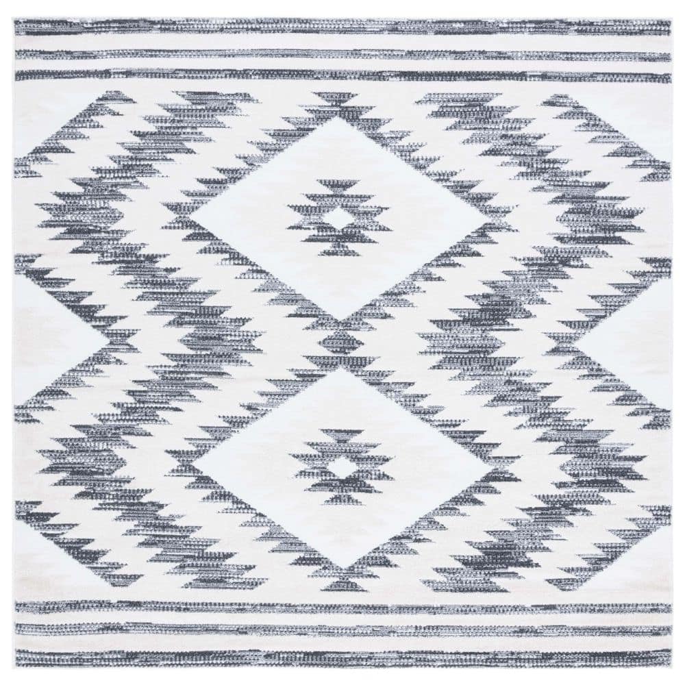SAFAVIEH Alamo 7 ft. x 7 ft. Ivory/Charcoal Aztec Diamond Square