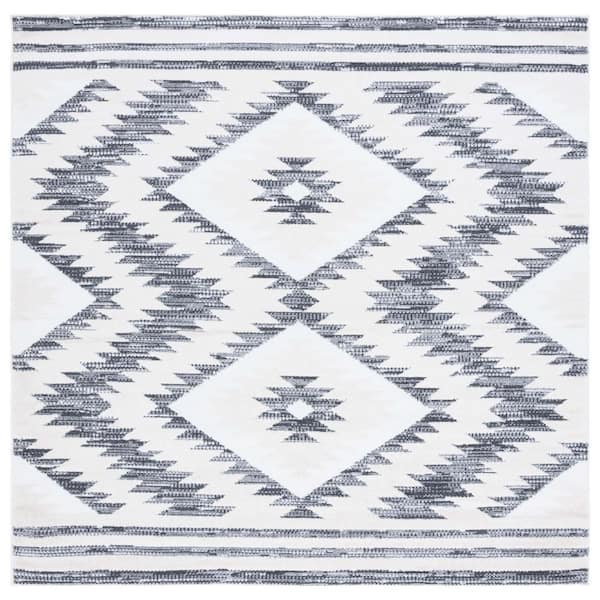 Alamo 7 ft. x 7 ft. Ivory/Charcoal Aztec Diamond Square Area Rug