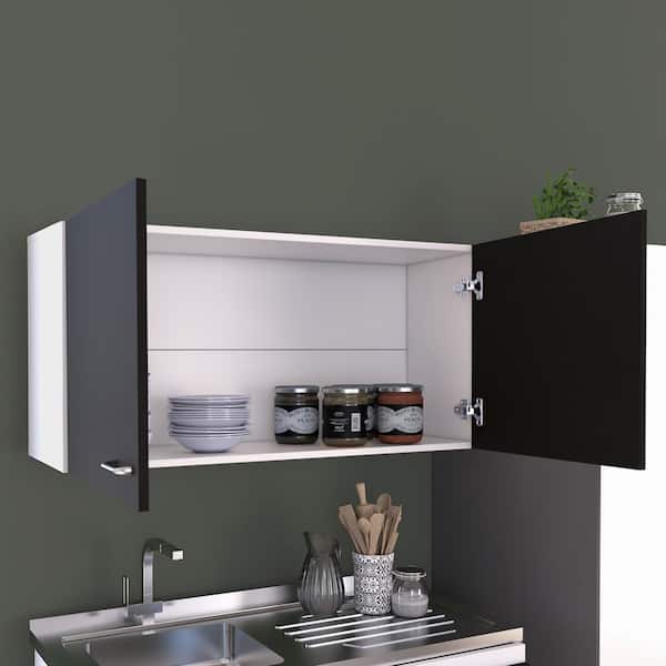 Amucolo 39.37 in. W x 12.6 in. D x 19.29 in. H Black White Wood Ready to Assemble Wall Kitchen Cabinet with Double Doors