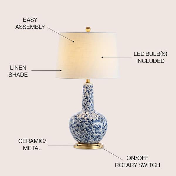 JONATHAN Y Chinois 30 in. Ceramic/Iron Classic Cottage LED Table