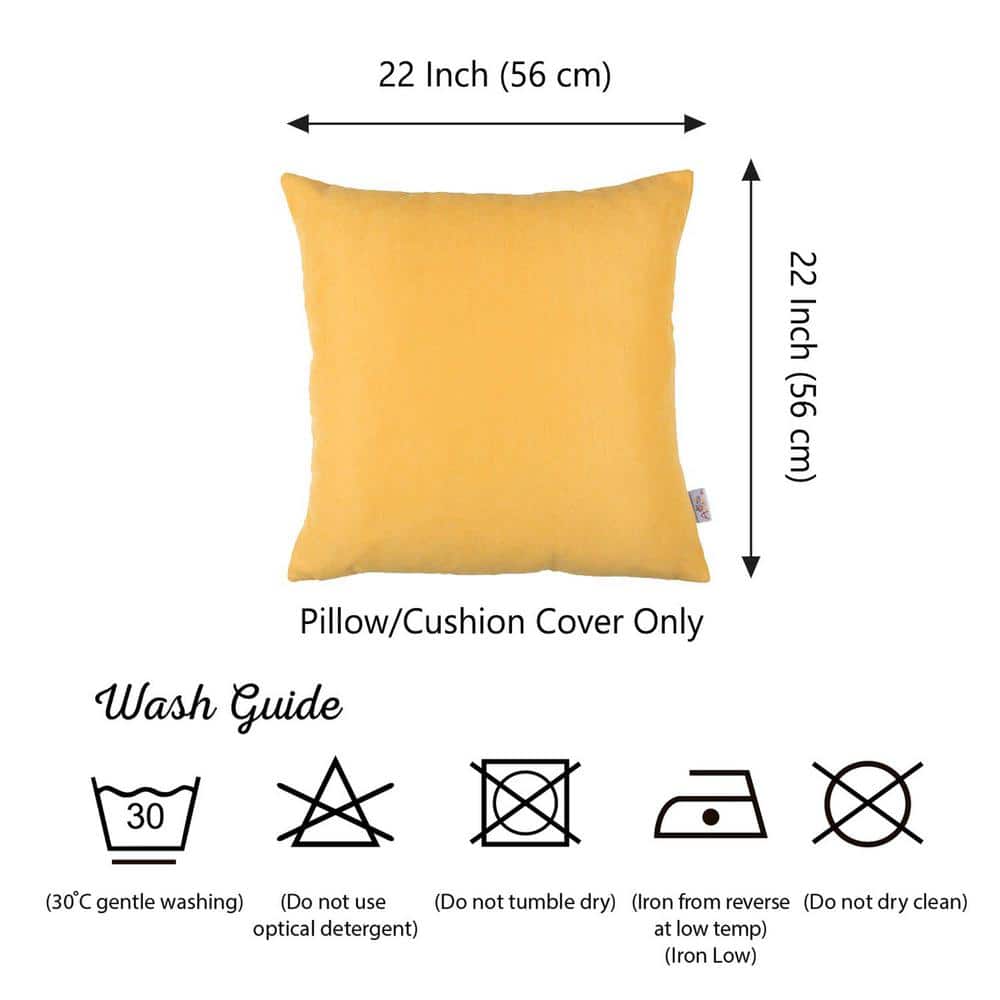 Yellow Polyester 22" Square Pillow Covers Set of 2