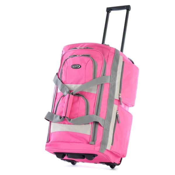 OLYMPIA 26 in. 8 Pocket Hot Pink Rolling Duffel Bag with Retractable