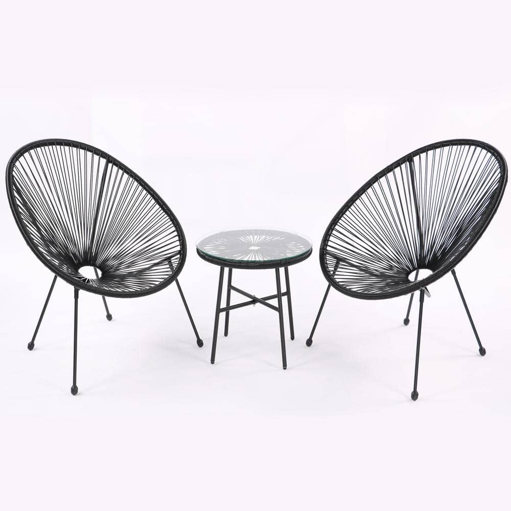 3-Piece Acapulco All-Weather Black Woven Wicker Outdoor Bistro Set