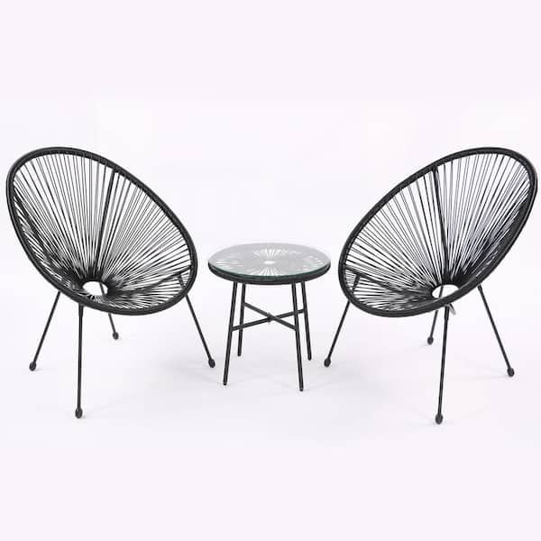Unbranded 3-Piece Acapulco All-Weather Black Woven Wicker Outdoor Bistro Set