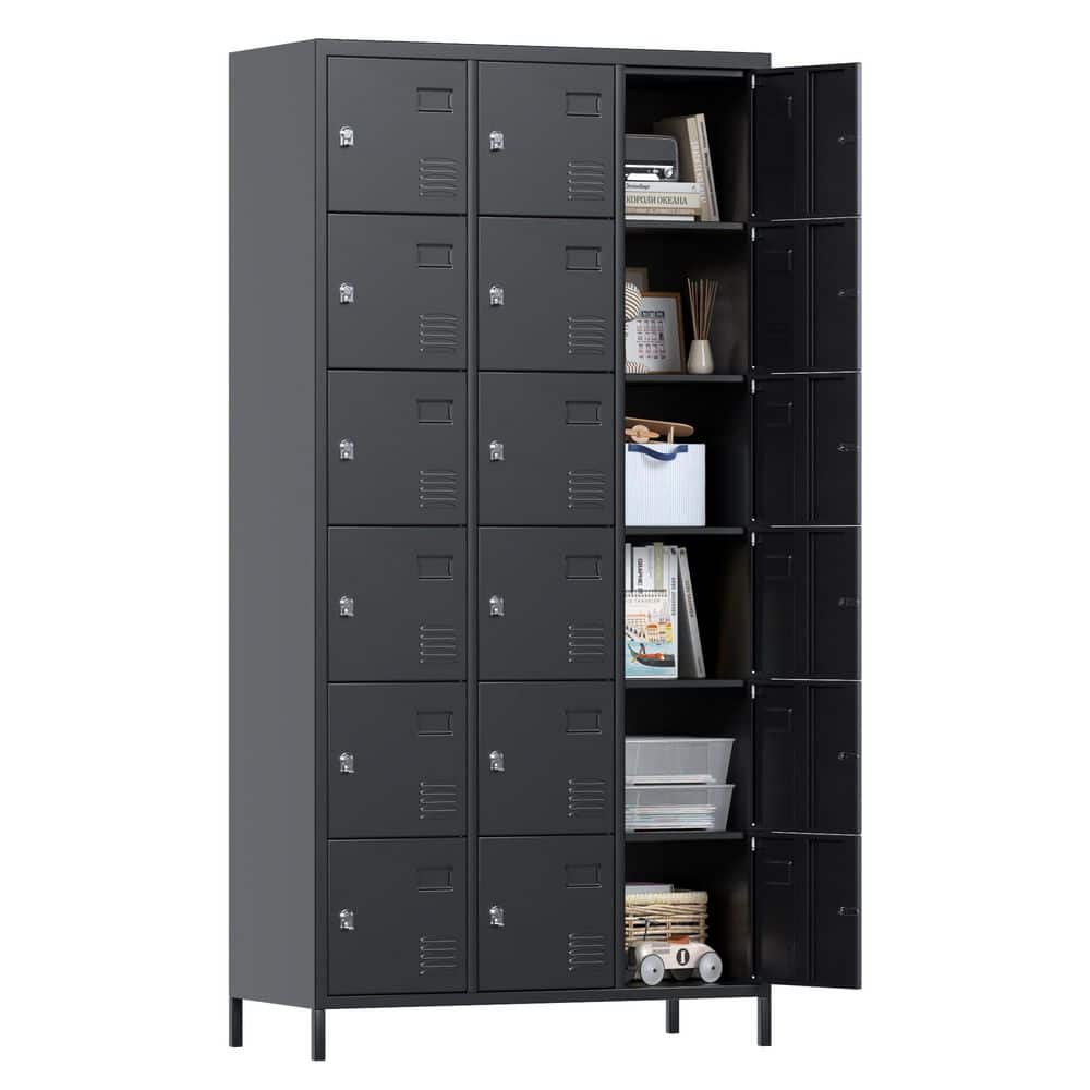 Metal Freestanding Cabinet 72 in. H x 36 in. W x 16 in. D Steel Locker with 18-Lockable Doors in Black