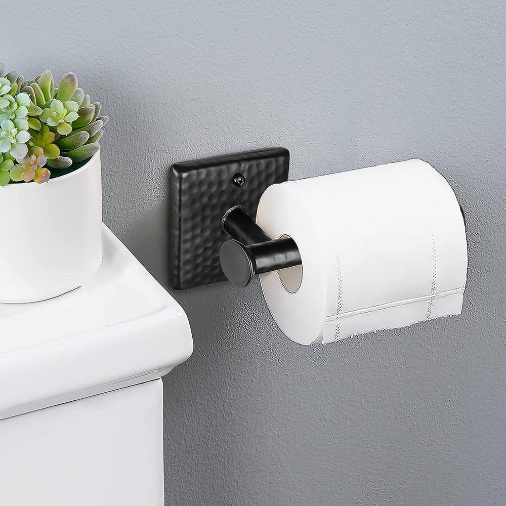 Matte Black Hand Hammered Metal Wall Mounted Toilet Paper Holder