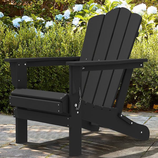 HDPS Classic Black Folding Plastic Adirondack Chair