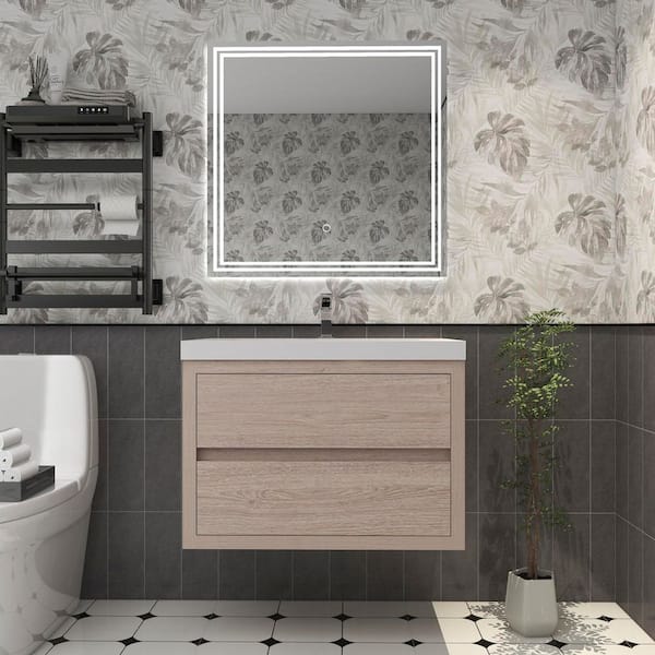 BV Better Vanity Louis 30 in. W x 20 in. D x 22 in. H Single Sink Floating Bath Vanity in Pink Wood with White Acrylic Top