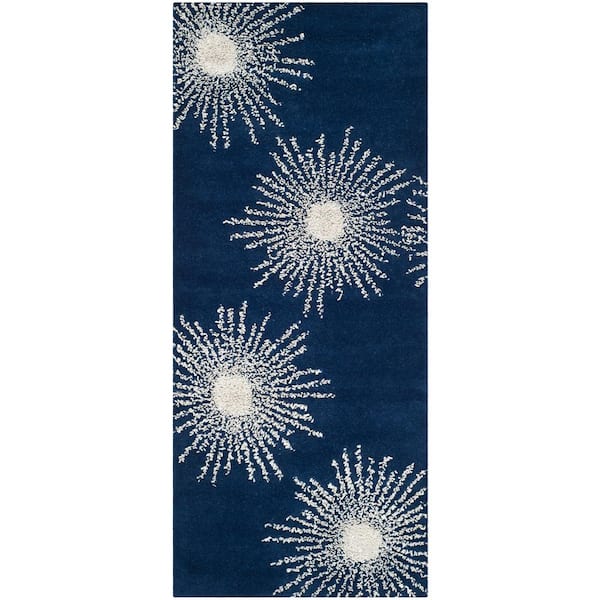 SAFAVIEH Soho Dark Blue/Ivory 3 ft. x 6 ft. Floral Runner Rug