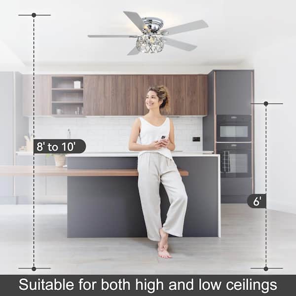 Flashwind Bernard 52 in. Indoor Chrome Chandelier Hugger Ceiling