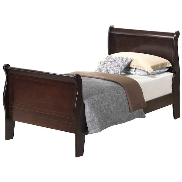 AndMakers Louis Philippe Cappuccino Twin Sleigh Bed with Headboard and Footboard